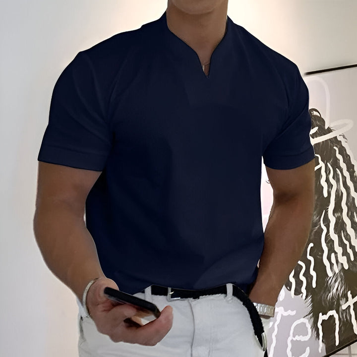 Herren Sport T-Shirt | V-Ausschnitt & Stehkragen | Atmungsaktiv & Modisch | 100% Baumwolle