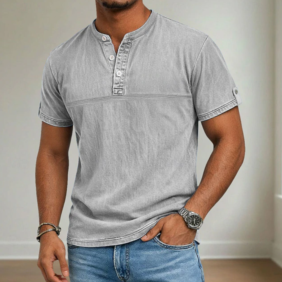 Herren Stehkragen Kurzarm Hemd - Moderner Sommerstil - Grau