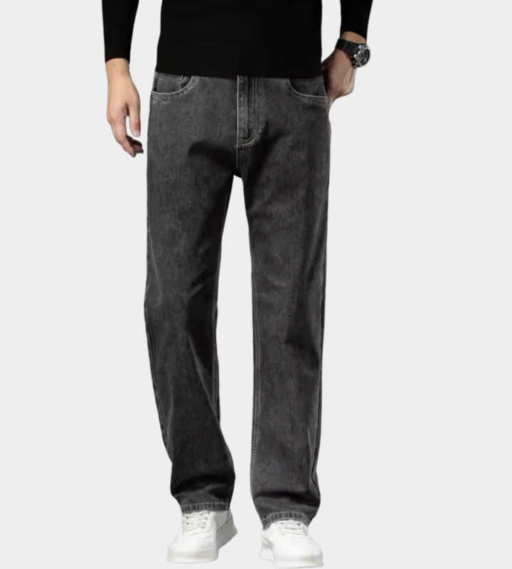 Herren Stretch-Jeans mit gerader Passform - Klassisches Blau - Schwarz-Grau