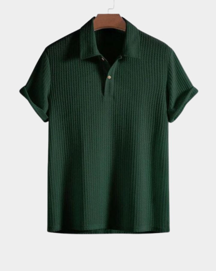 Herren Strick-Poloshirt strukturiert - Casual Eleganz - Grün