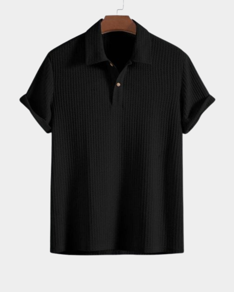 Herren Strick-Poloshirt strukturiert - Casual Eleganz - Schwarz