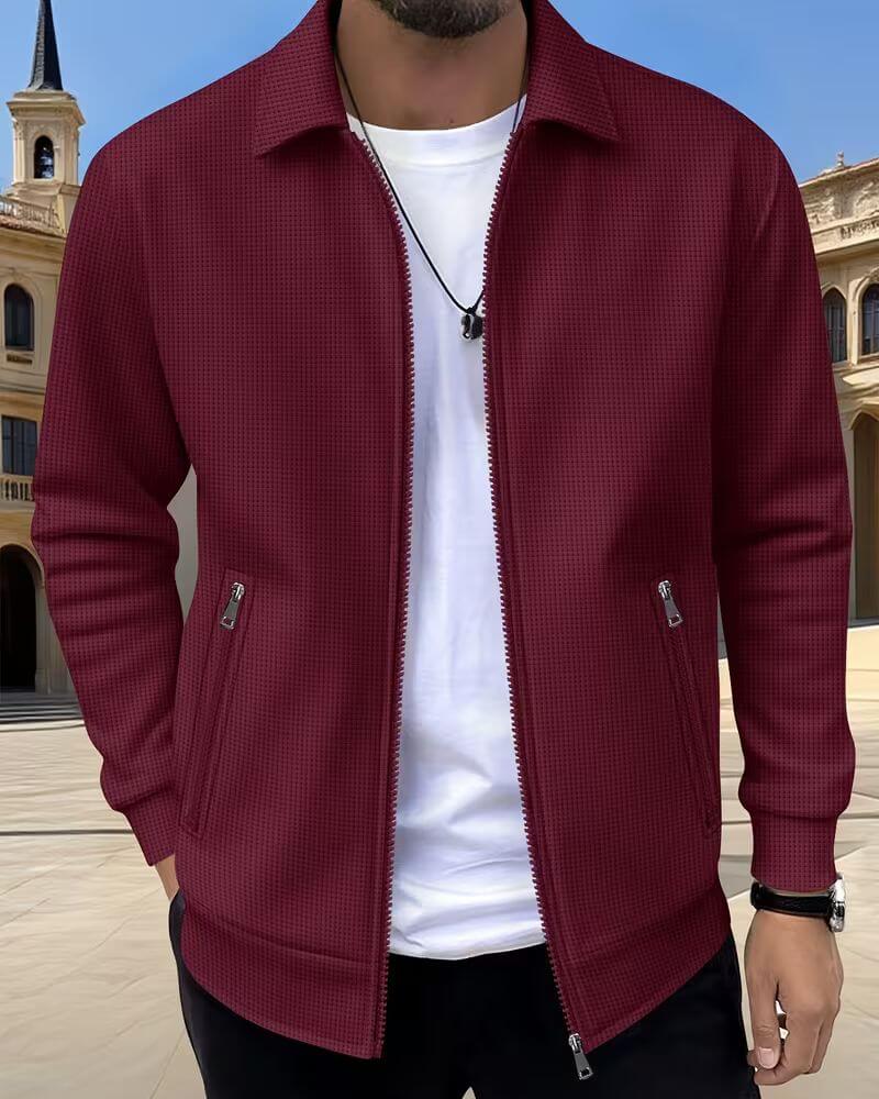 Herren Strukturierte Athletik-Jacke - Moderner Sportlook - Burgunderrot