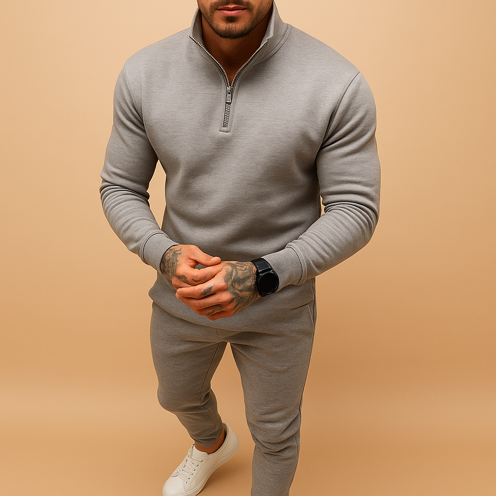 Herren Trainingsanzug mit Reißverschluss - Komfortables Jogging Set - Grau