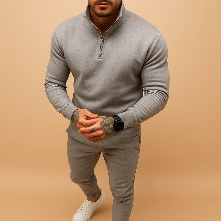 Herren Trainingsanzug mit Reißverschluss - Komfortables Jogging Set - Grau