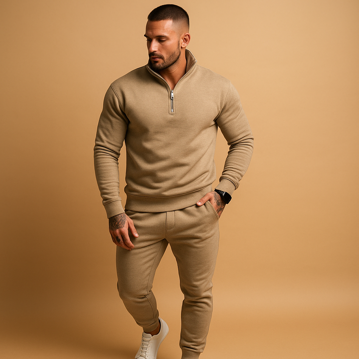 Herren Trainingsanzug mit Reißverschluss - Komfortables Jogging Set - Khaki