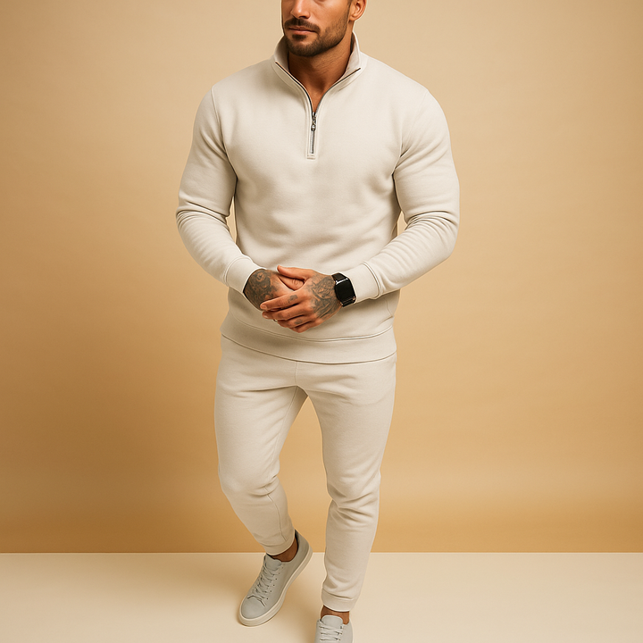 Herren Trainingsanzug mit Reißverschluss - Komfortables Jogging Set - Weiß