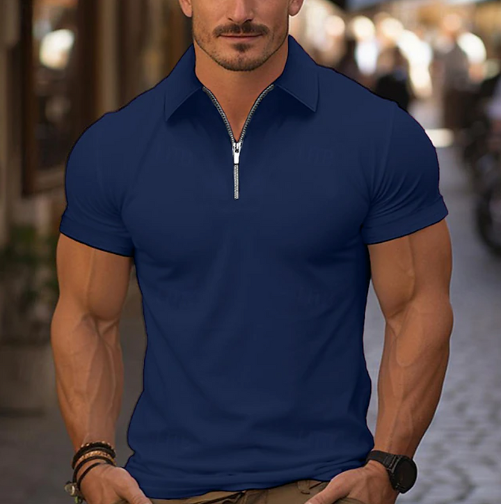 Herren Viertel-Reißverschluss Shirt - Atmungsaktiv und Pillingfrei - Dunkelblau
