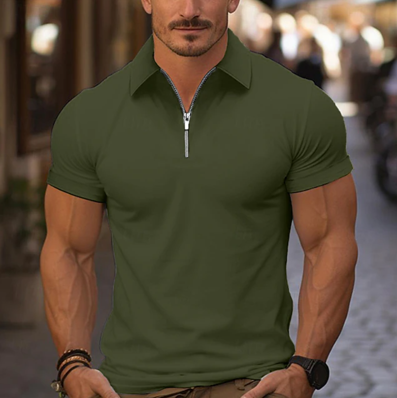 Herren Viertel-Reißverschluss Shirt - Atmungsaktiv und Pillingfrei - Grün