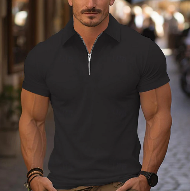 Herren Viertel-Reißverschluss Shirt - Atmungsaktiv und Pillingfrei - Schwarz