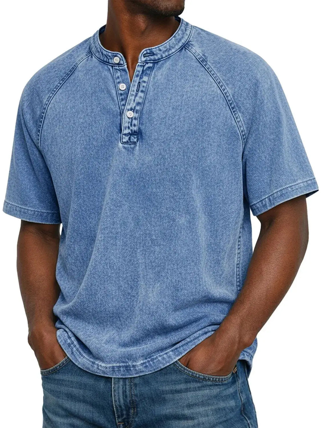 Herren Vintage Hemd mit Knöpfen - Klassische Passform - Blau