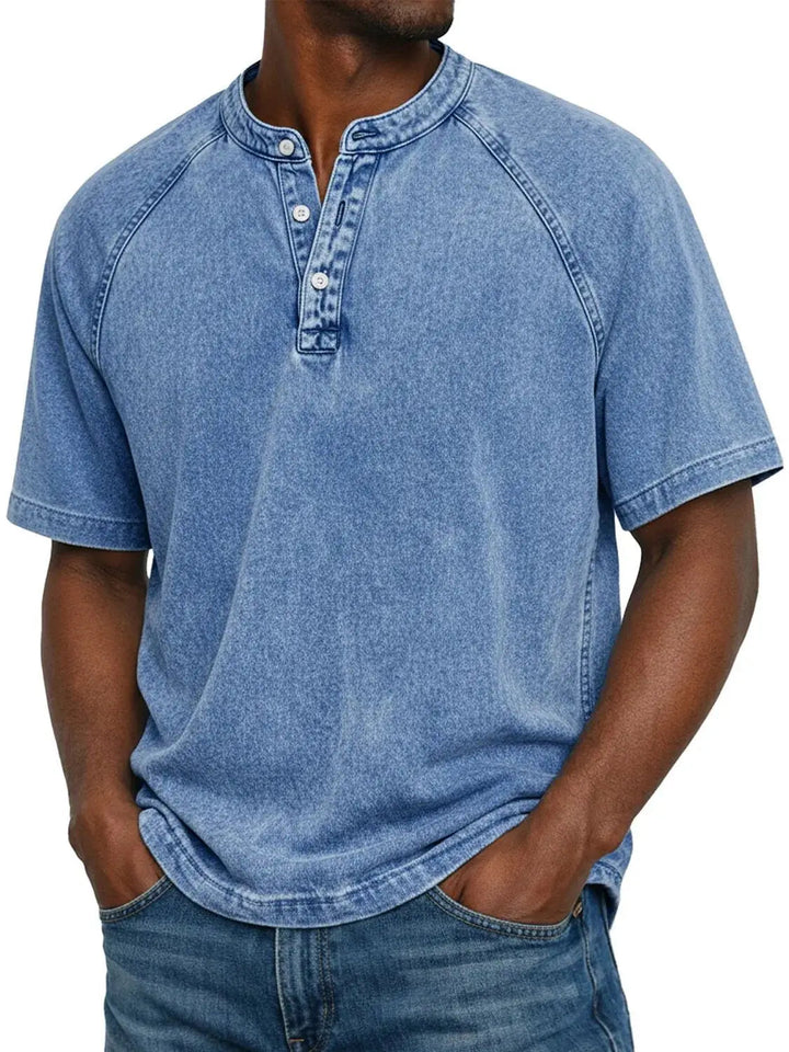 Herren Vintage Hemd mit Knöpfen - Klassische Passform - Blau