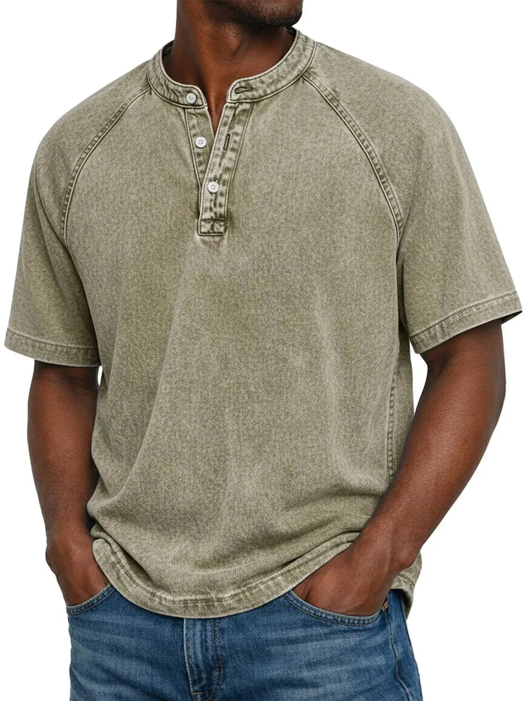 Herren Vintage Hemd mit Knöpfen - Klassische Passform - Khaki