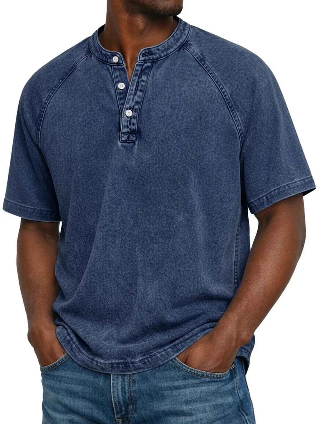 Herren Vintage Hemd mit Knöpfen - Klassische Passform - Marineblau