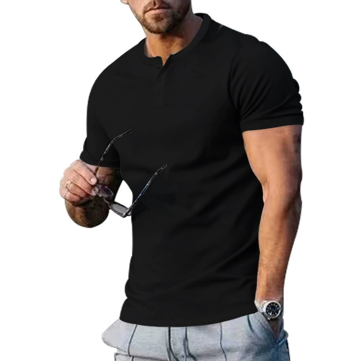 Herren Vintage-Hemd mit Knöpfen - Klassischer Schnitt - Schwarz