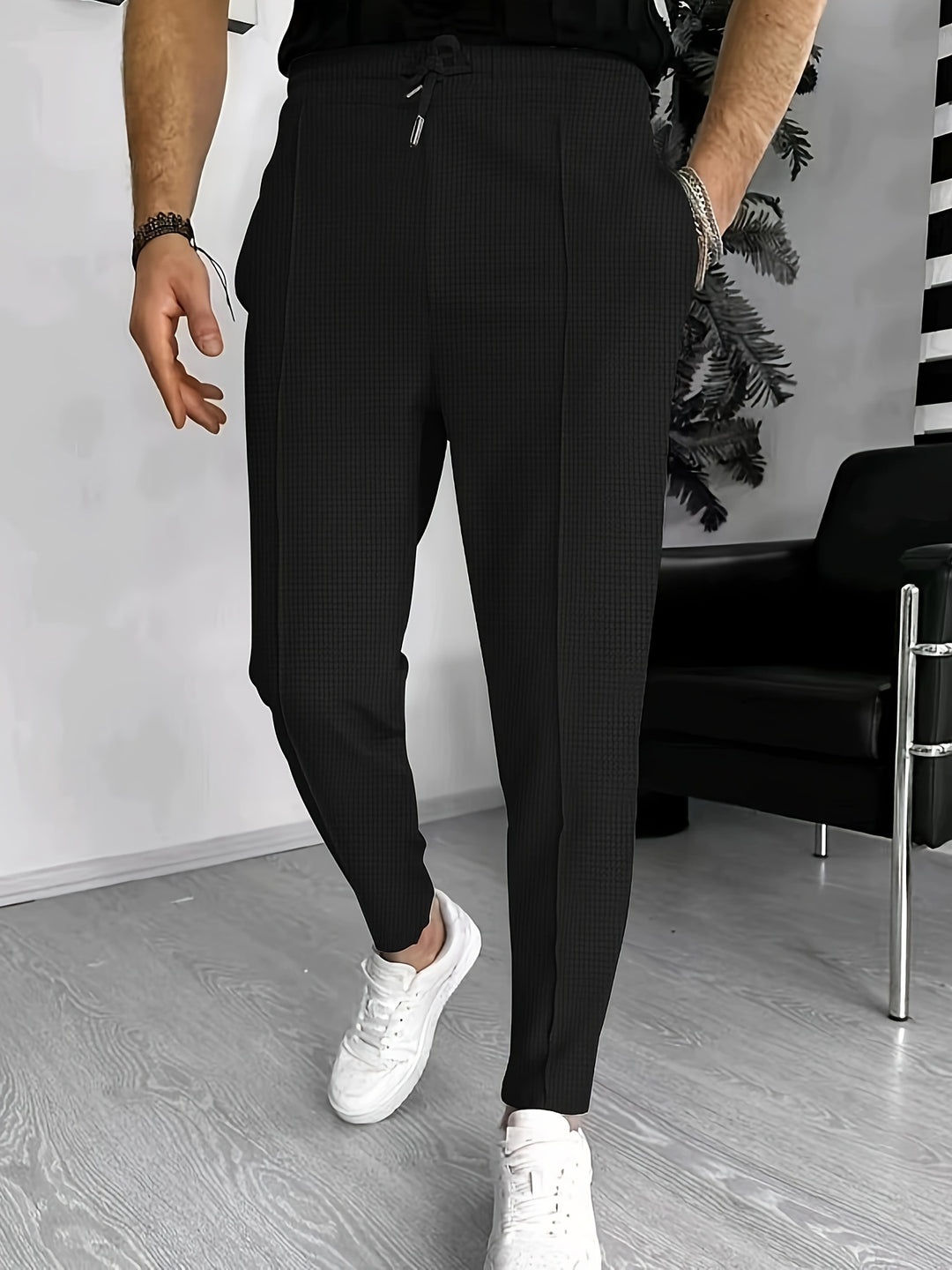 Herren Waffelmuster Jogginghose | Leicht Stretch & Casual | Kordelzug Taille | Frühling