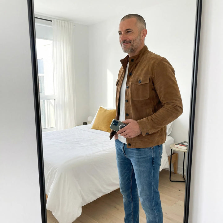 Herren Wildleder Jacke mit Brusttaschen - Klassischer Schnitt