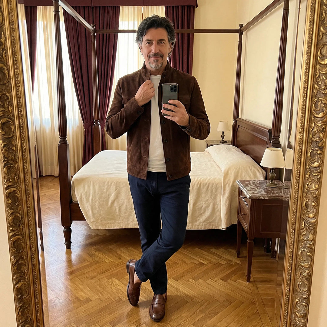 Herren Wildleder Jacke mit Brusttaschen - Klassischer Schnitt