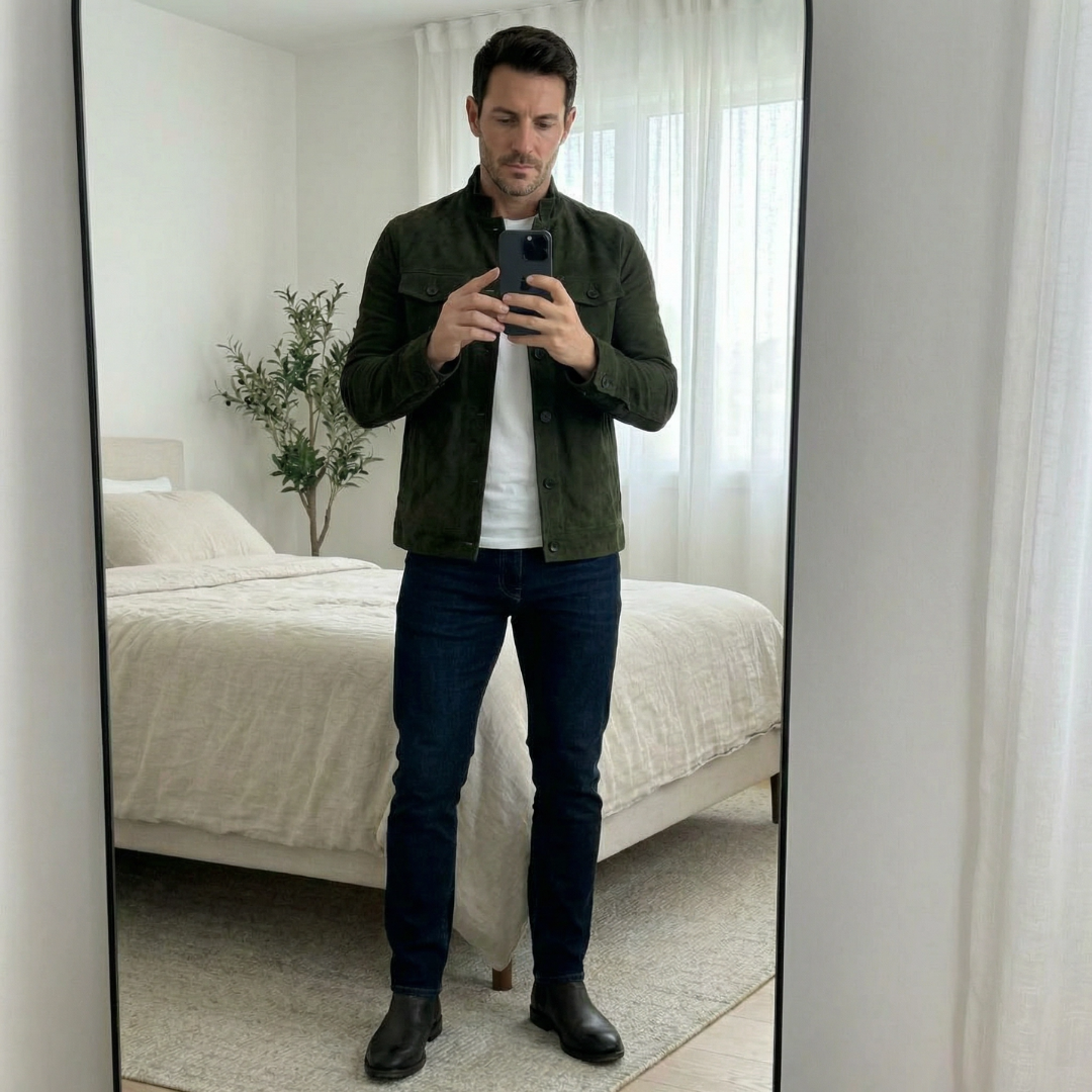 Herren Wildleder Jacke mit Brusttaschen - Klassischer Schnitt