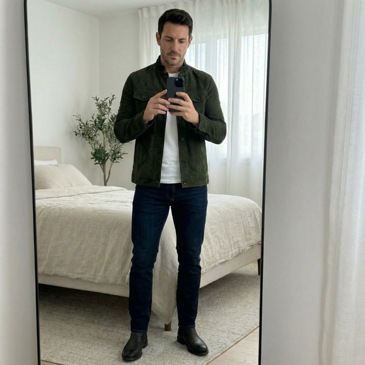 Herren Wildleder Jacke mit Brusttaschen - Klassischer Schnitt
