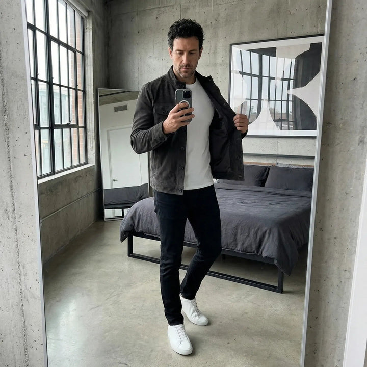 Herren Wildleder Jacke mit Brusttaschen - Klassischer Schnitt