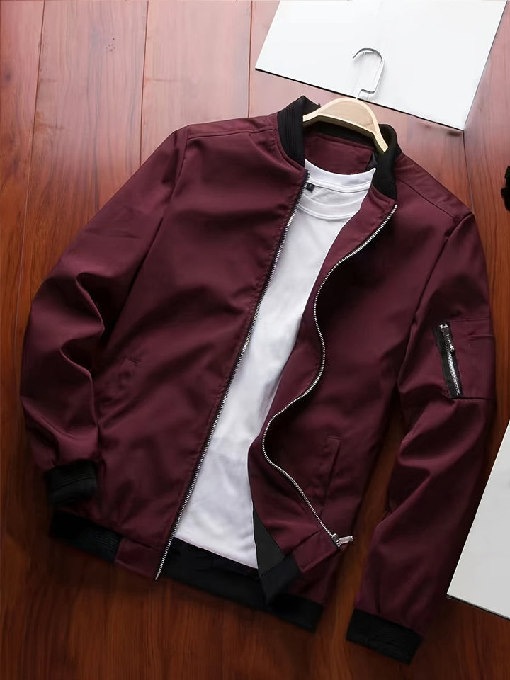 Herren Windjacke | Leichte Bomberjacke | Mehrere Taschen & Reißverschluss | Polyester & Lässiger Stil