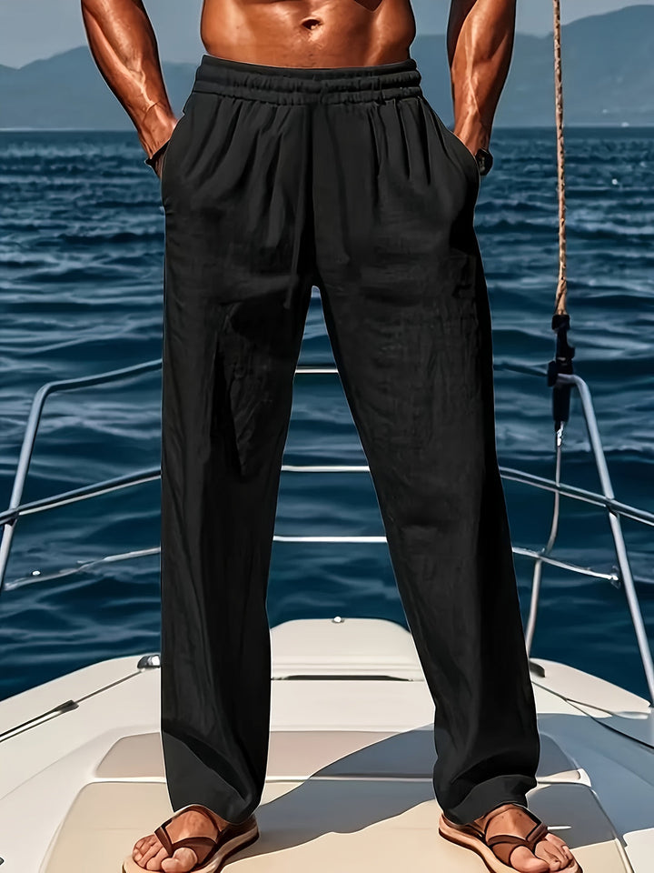 Herren Yoga- und Strandhose | Baumwolle-Leinen | Lockere Passform & Kordelzug | Atmungsaktiv & Komfortabel