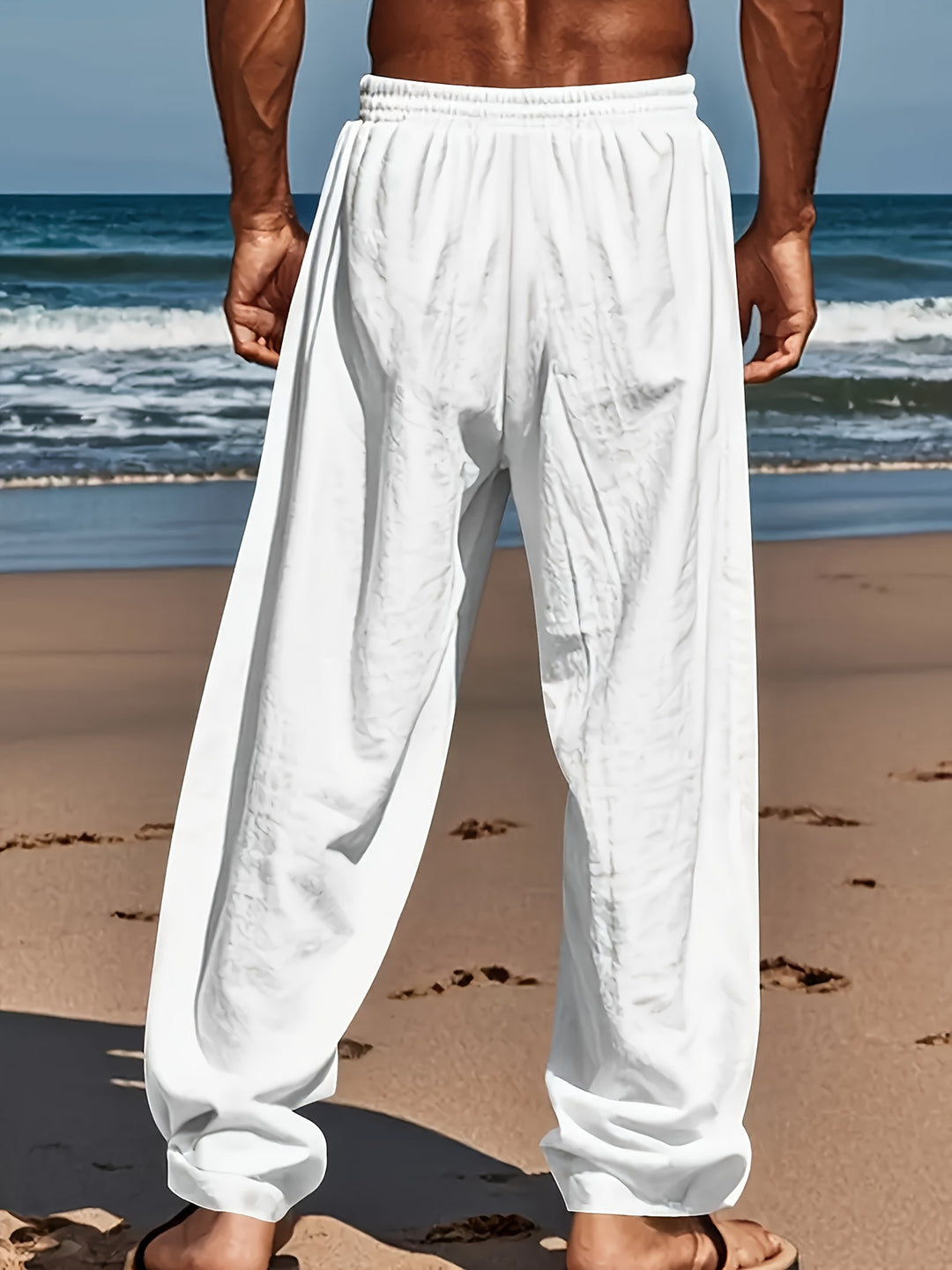 Herren Yoga- und Strandhose | Baumwolle-Leinen | Lockere Passform & Kordelzug | Atmungsaktiv & Komfortabel