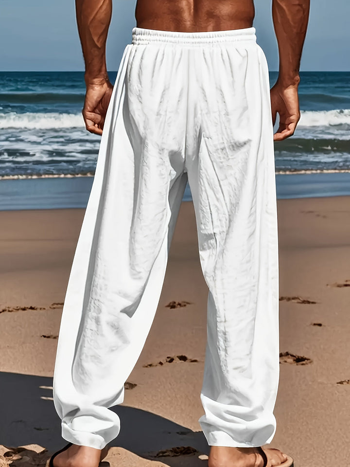 Herren Yoga- und Strandhose | Baumwolle-Leinen | Lockere Passform & Kordelzug | Atmungsaktiv & Komfortabel