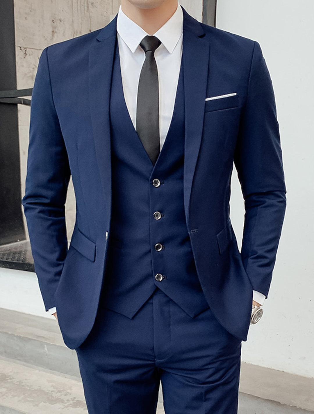 Herren Zweireiher Anzug mit Weste - Klassisch elegant - Marineblau
