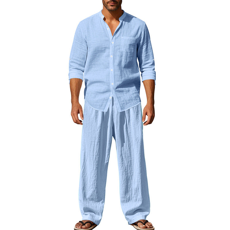Herren Zweiteiler-Set - Lässiger Anzug mit Hemd und Hose - Blau