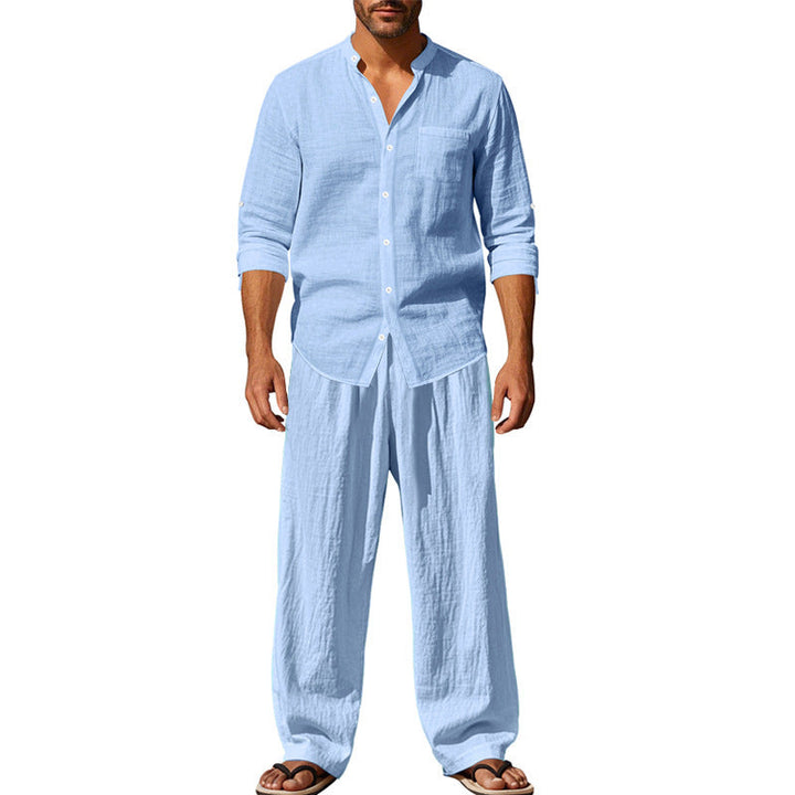 Herren Zweiteiler-Set - Lässiger Anzug mit Hemd und Hose - Blau