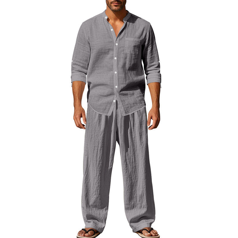 Herren Zweiteiler-Set - Lässiger Anzug mit Hemd und Hose - Grau