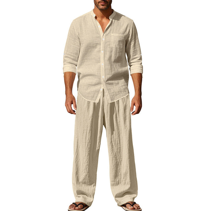 Herren Zweiteiler-Set - Lässiger Anzug mit Hemd und Hose - Khaki