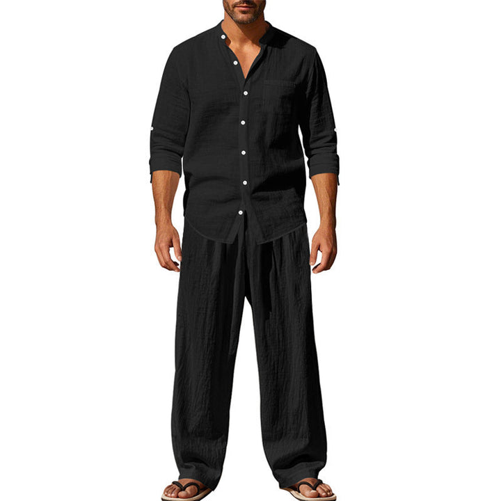Herren Zweiteiler-Set - Lässiger Anzug mit Hemd und Hose - Schwarz
