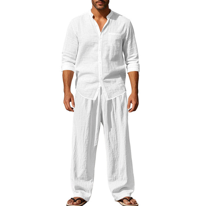 Herren Zweiteiler-Set - Lässiger Anzug mit Hemd und Hose - Weiß