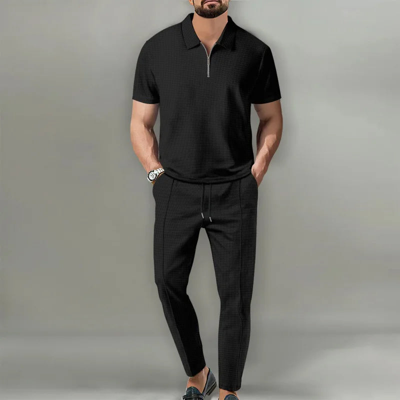 Herren Zweiteiler Set - Reißverschluss-Poloshirt und Hose