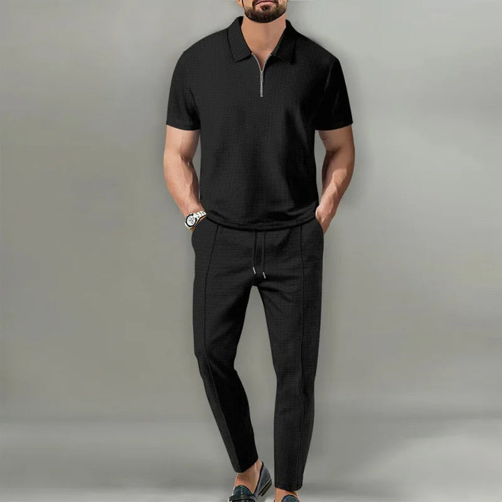 Herren Zweiteiler Set - Reißverschluss-Poloshirt und Hose