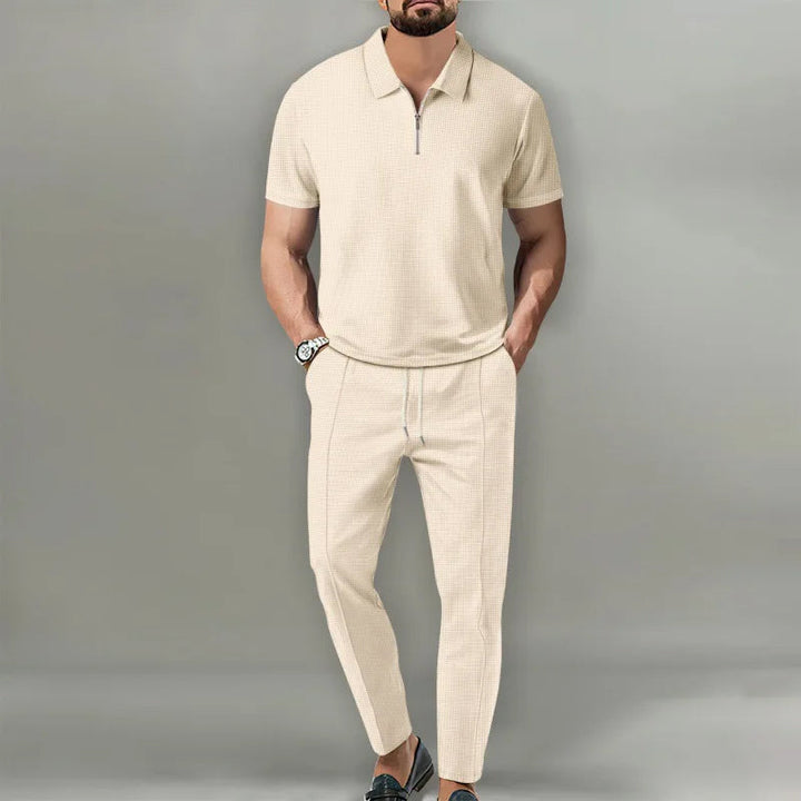 Herren Zweiteiler Set - Reißverschluss-Poloshirt und Hose