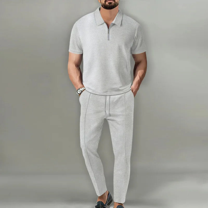 Herren Zweiteiler Set - Reißverschluss-Poloshirt und Hose