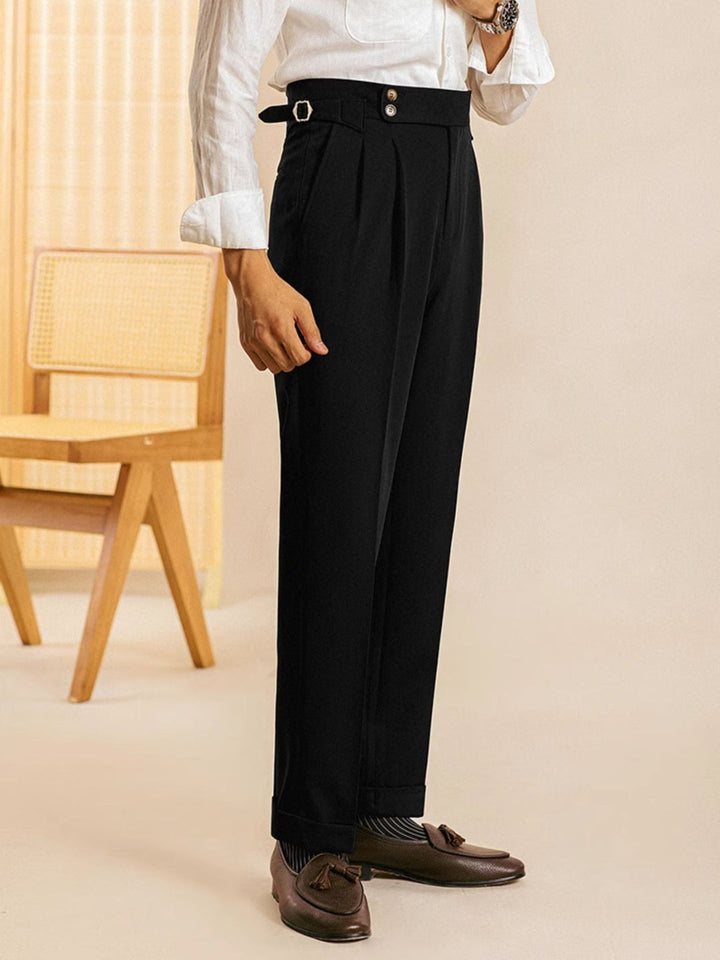 Herrenhose | Hohe Taille | Falten & Klassische Passform | Polyester