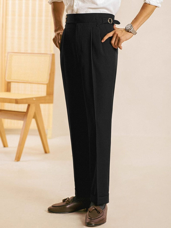 Herrenhose | Hohe Taille | Falten & Klassische Passform | Polyester