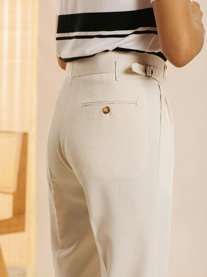 Herrenhose | Hohe Taille | Falten & Klassische Passform | Polyester