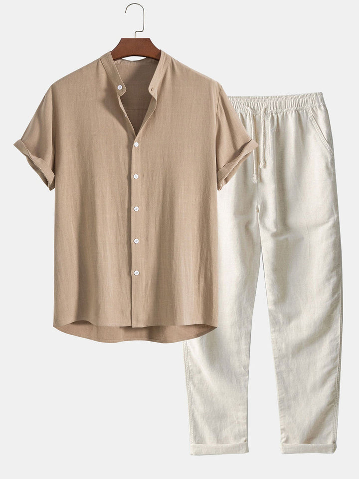 Leinen Hemd & Hose Set | Atmungsaktiv & Bequem | Sommerlicher Lässiger Look