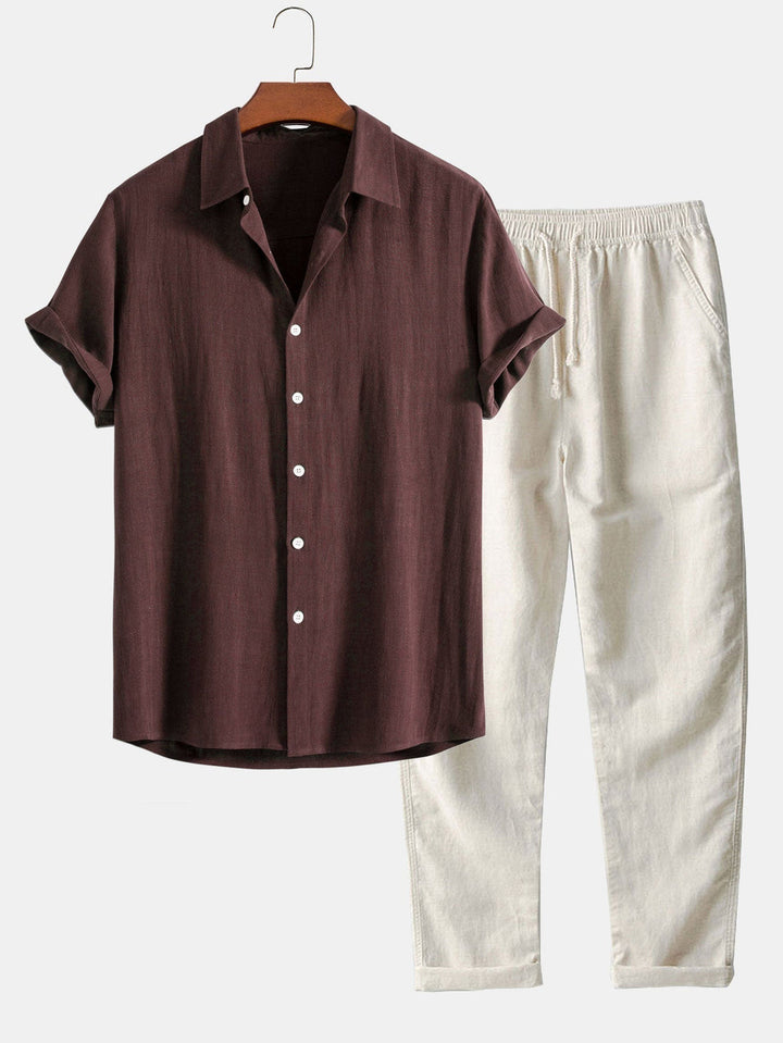 Leinen Hemd & Hose Set | Atmungsaktiv & Bequem | Sommerlicher Lässiger Look